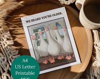 Funny printable birthday card with geese