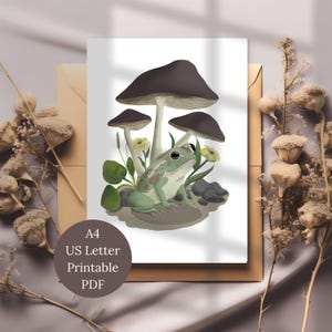 Printable frog card, quirky whimsical, cool retro frog, feelgood drawing,  nature lover gift, frog aesthetic, gift for her, card for him