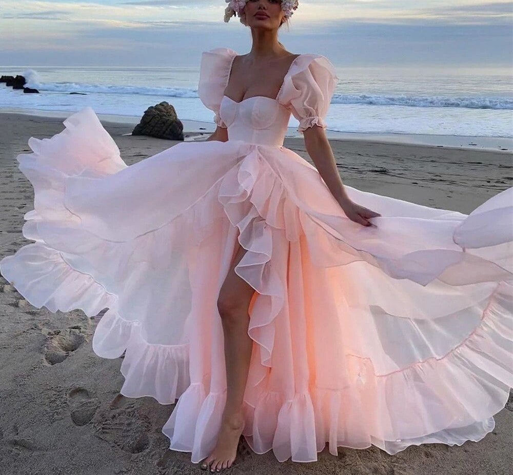 long ruffle gown