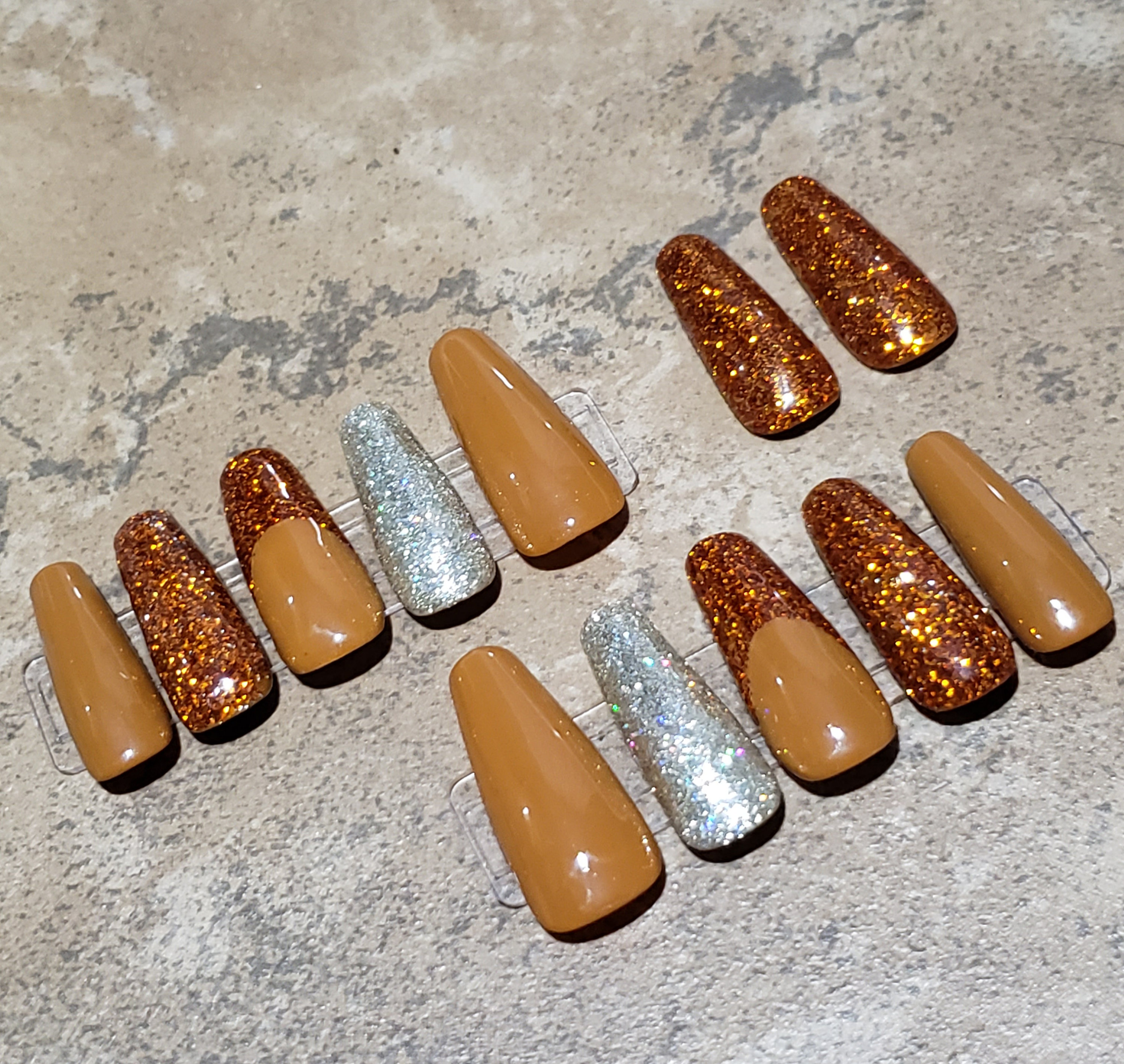 Burnt Orange Glitter on Chocolate With One Gold Press on Nail - Etsy