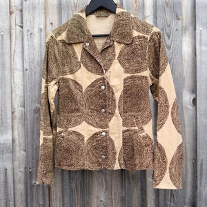 Vintage Y2K, Marimekko MIKA PIIRAINEN Pippurikerä Modello stampa di design finlandese, velluto a coste di cotone, camicia con bottoni automatici, shacket