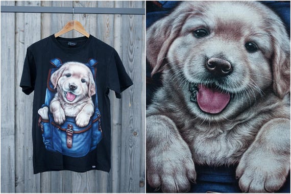 Vintage 90s Golden Retriever Puppy Graphic Tee, Unise… - Gem