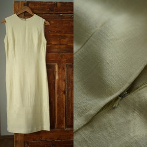 Vintage classic, light, pale yellow, plain sheath, no sleeves cocktail, spring, summer dress by Hylter, size M