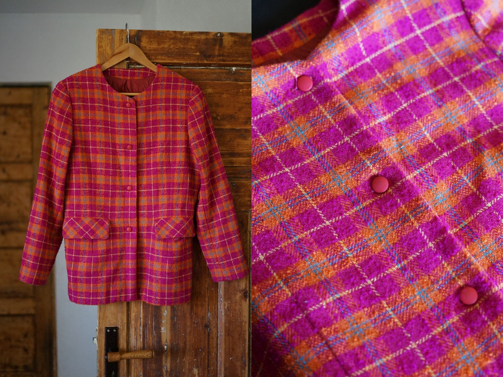 1980s Chanel Inspired Blue Pink Plaid Multicolored Wool Two Piece Jacket &  Skirt Suit Set — Canned Ham Vintage