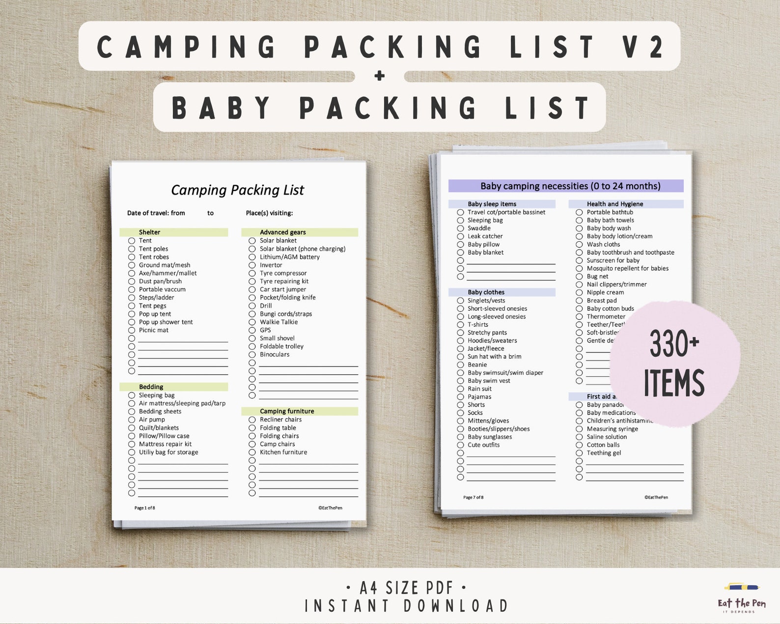 Camping Packing List Version 2 PLUS Baby Camping Necessity Packing List
