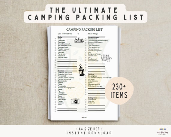 Camping Packing List Traveling Tick Box Checklist Vacation