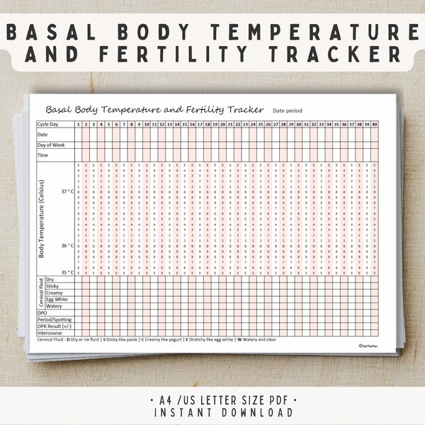 Basal Body Temperature Fertility Tracker, BBT Chart, Ovulation and Pregnancy Planning Insert - Instant Download Printable, A4 US Letter PDF