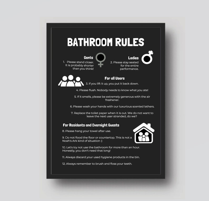 Bathroom Rules / Toilet Rules / Printable Wall Art Bathroom Etsy