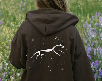 Pagan Horse Back Print Hoodie in 6 Colours S-5XL, Uffington Horse, Witchy Sweater, Celestial Clothing, Mystical Plus Size