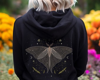 Moonlight Moth Back Print Hoodie – Cottagecore Fairycore Clothing