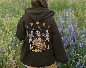 Festival Bereit tanzende Skelette Hoodie, S-5XL Perfekter Witchy oder Lagerfeuer Pullover in mehreren Farben, Plus Size Geschenk