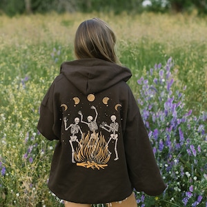 Festival Ready Dancing Skeletons Hoodie, S-5XL Perfect Witchy or Campfire Pullover in Multiple Colours, , Plus Size Gift