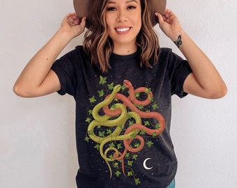 Magical Entwined Snake T-Shirt in 6 Colours, Goblincore Shirt, Occult Clothing, Witchy Clothing, Enchanted Forest