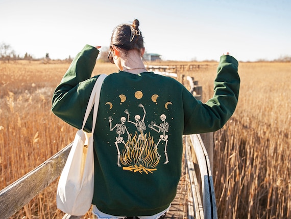 Dancing Skeletons Campfire Sweatshirt, Witchy Back Print