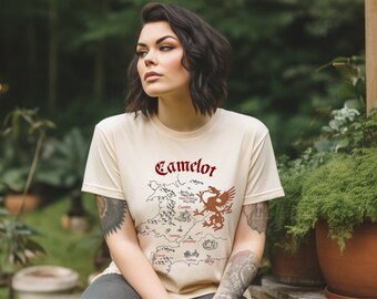 King Arthur Camelot Map Shirt - 8 Color Options, Merlin & Myth Inspired, Plus Size, Unique Gift for Medieval Fantasy Fans