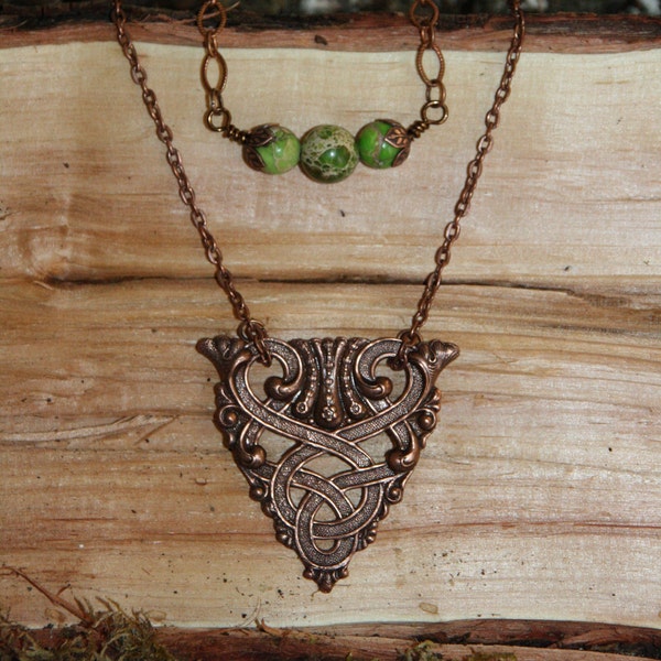 Magic Earth Copper Necklace With Green Sea Jasper, Forest Jewelry, Pagan Jewellery, Celtic Pendant