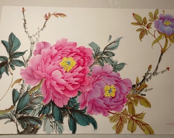 Peonies original hand-painted Chinese flowers, traditional Chinese color, a vertically painted peony picture thickened