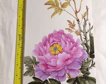 Peonies original hand-painted Chinese flowers, traditional Chinese color, a vertically painted peony picture thickened