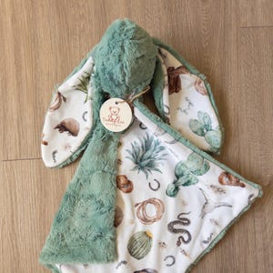 Western Bunny Lovey – Soft Minky Baby Security Blanket with Cactus & Cowboy Print | Plush Stuffed Animal Comfort Toy for Kids, Cowboy Baby