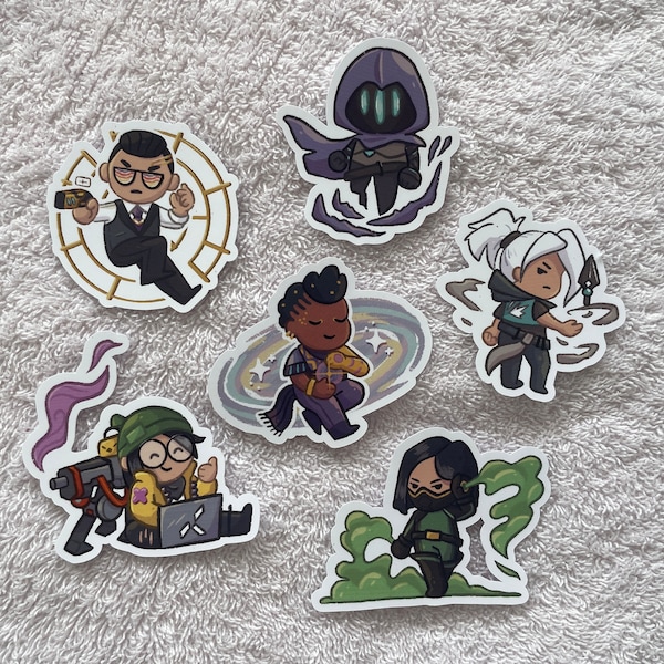 Cute Valorant Chibi Agents Matte Die Cut Sticker Bundle | Jett, Omen, Chamber, Viper, Astra, Killjoy + turret | Laptop Stickers