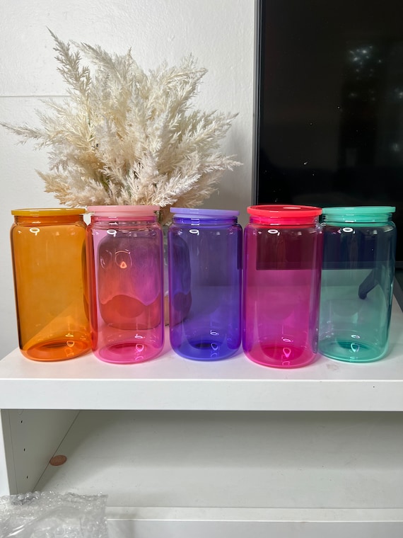 Clear Sublimation Glass Can (Plastic Colorful Lids) 16oz