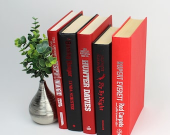 Red and Black Decorative Books. A Contemporary Display for Modern Home Decor.