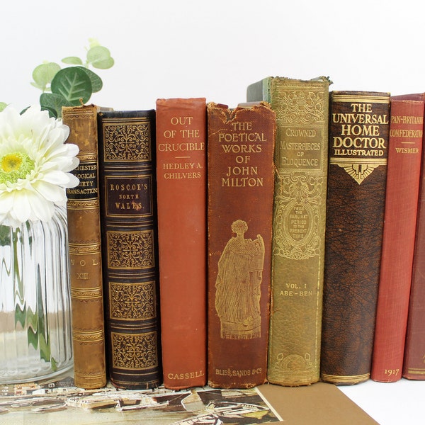 Mixed Brown Decorative Books by the Foot - The Antiquarian Library Collection. Publish Dates 1848 to 1930.