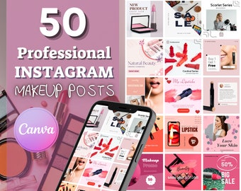 50 modelli di post professionali per TRUCCO E GIOIELLI - Disegni colorati su tela - Designer House - Prodotti aziendali MODA Idee per i social media
