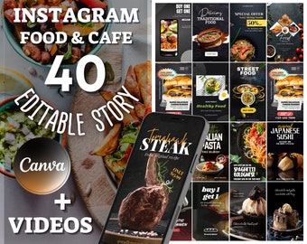 40 modelli professionali per storie di FOOD & CAFE + VIDEO / Disegni Canva / Casa di designer / Incredibili idee per social media in stile storia di ristoranti