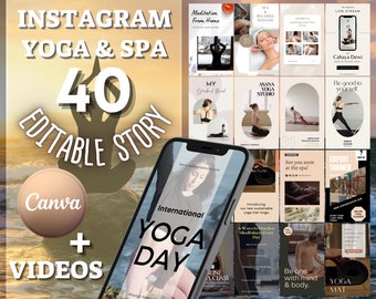 40 modelli professionali per storie di YOGA e SPA + VIDEO - Disegni Canva - Designers House - Incredibili idee per i social media in stile business story
