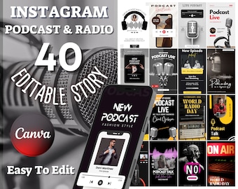 40 modelli professionali per storie PODCAST e RADIO / disegni Canva / Designers House / Amazing Pro ASCOLTA Design Story Style Idee per i social media