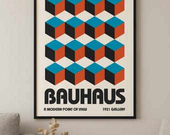 Galleria d'arte moderna in stile BAUHAUS vintage del 1921 / Illustrazione originale / / Cornice nera o poster