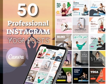 50 modelli di post professionali per YOGA E PILATES - Disegni su tela - Designers House - Prodotti aziendali Stile MEDITAZIONE Idee per negozi di social media