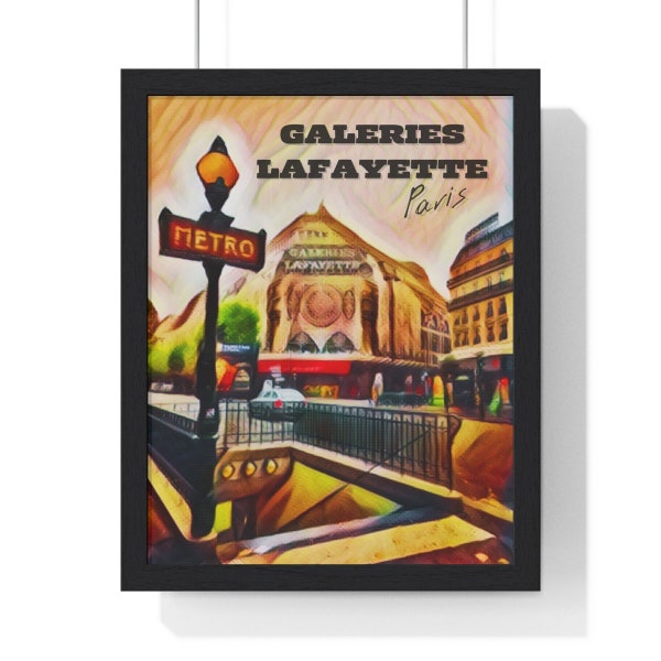 Galeries Lafayette Store Boulevard Haussmann PARIS | Illustration Dessin Freestyle Aquarelle | Affiche verticale encadrée premium