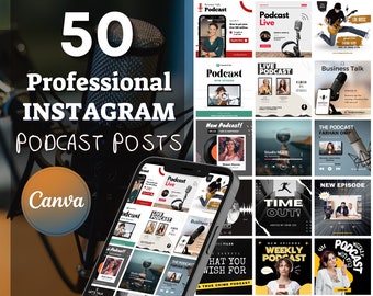50 modelli professionali per post PODCAST E MUSICA - Disegni Canva - Designers House - Prodotti aziendali Stile RADIO Idee per negozi di social media