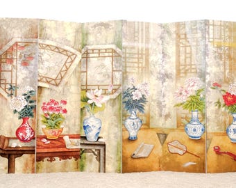 Modern Chinese Style 8-Panel Byobu Folding Divider Screen with Home Interior Design Late 20th Century in Excellent Condition