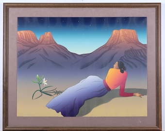 1989 R.C. Gorman "Desert Lily" Stone Lithograph Artist Signed and Numbered 219/225 Framed, Matted & Ready to Display