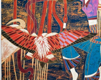 1987 Ting Shao Kuang (ding Shaoguang) Woman Among Flamingos