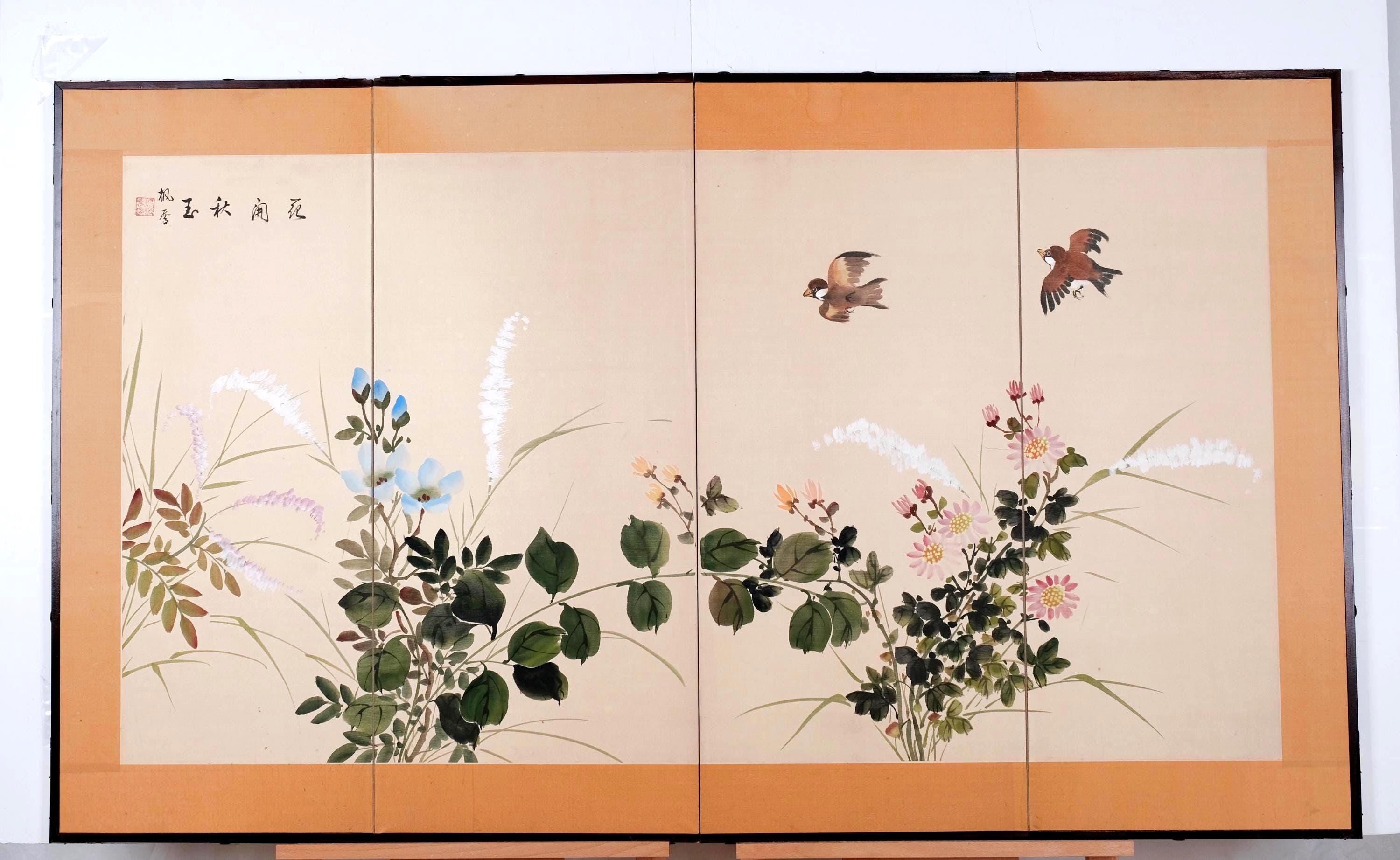 ☆ヴィンテージ☆4面パーテーション☆ハンドペイント☆ Vintage Japanese 4 Panel Dividers - Etsy