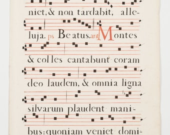 17th Century Latin Antiphonal Music Vellum(?) Manuscript 18" × 12" Double Sided Pages 9 & 10