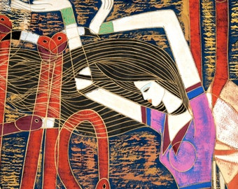 1987 Ting Shao Kuang (ding Shaoguang) Woman Among Flamingos