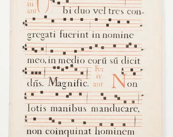 17th Century Latin Antiphonal Music Vellum(?) Manuscript 18" × 12" Four Pages 24" Wide X 18" High When Opened - Center Pages 69,70,71 & 72