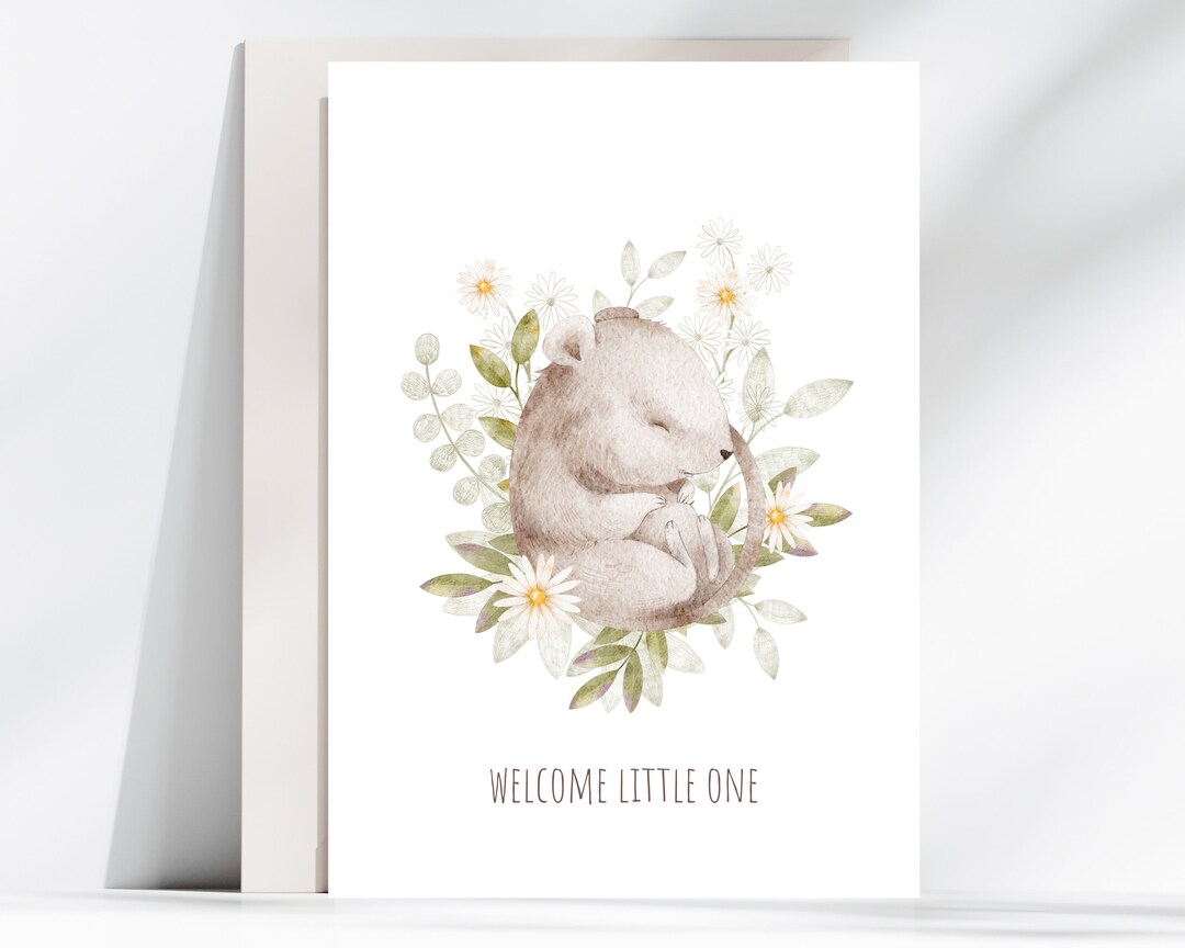 Birth Greeting Card Printable Birth Card With Mouse Baby - Etsy