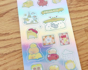 Holographic Fat Frog Sticker Sheet | 3x5 inches | Waterproof Glossy