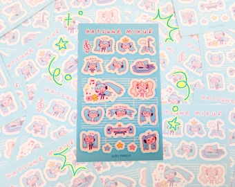 Teal Anime Idol Singer Sticker Sheet | 3x5 inches | Waterproof Matte