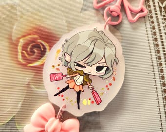 DunMeshi Mithrun Pink Frosted Acrylic Charm | SINGLE-SIDED PRINT | 2.75 inches | Bow Clasp