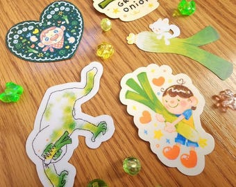Green Onion Stickers For Green Onion LOVERS | Various Sizes Approx 2.5 inches Each | Handmade Waterproof Matte
