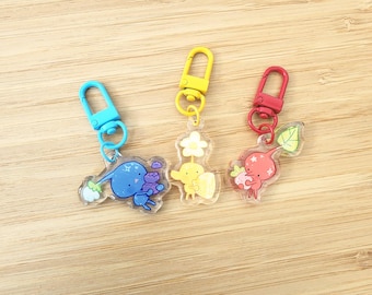 Silly Little Primary Color Carrot Guys | Videogame-Inspired Keychains | 1.5 inches | Double-Sided Print Single-Sided Bubble Resin