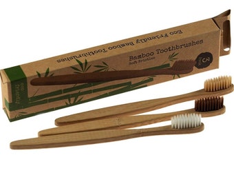 3 pieces Eco-Friendly Bamboo Toothbrush, Wooden Toothbrush Biodegradable Vegan Natural Organic