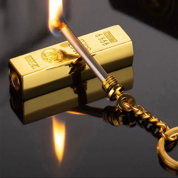 GOLD Bullion Metal Infinity Reusable Match Windproof Lighter Gadget  Keychain Cigarette Lighters for Stoners Camping Latest Gadgets Novelty -   Israel